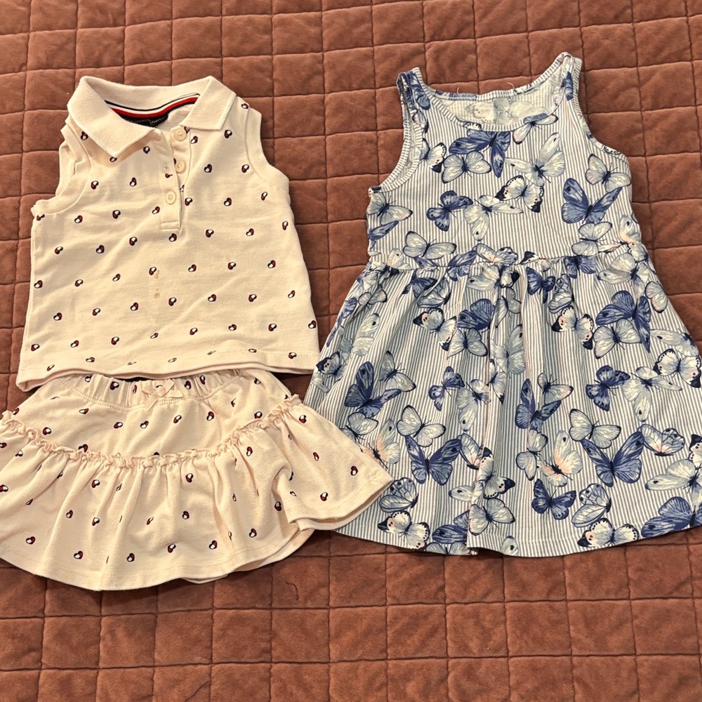 Charming Kids Dress Set in Cream and Blue